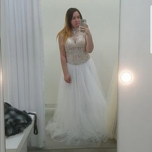 White and silver prom dress